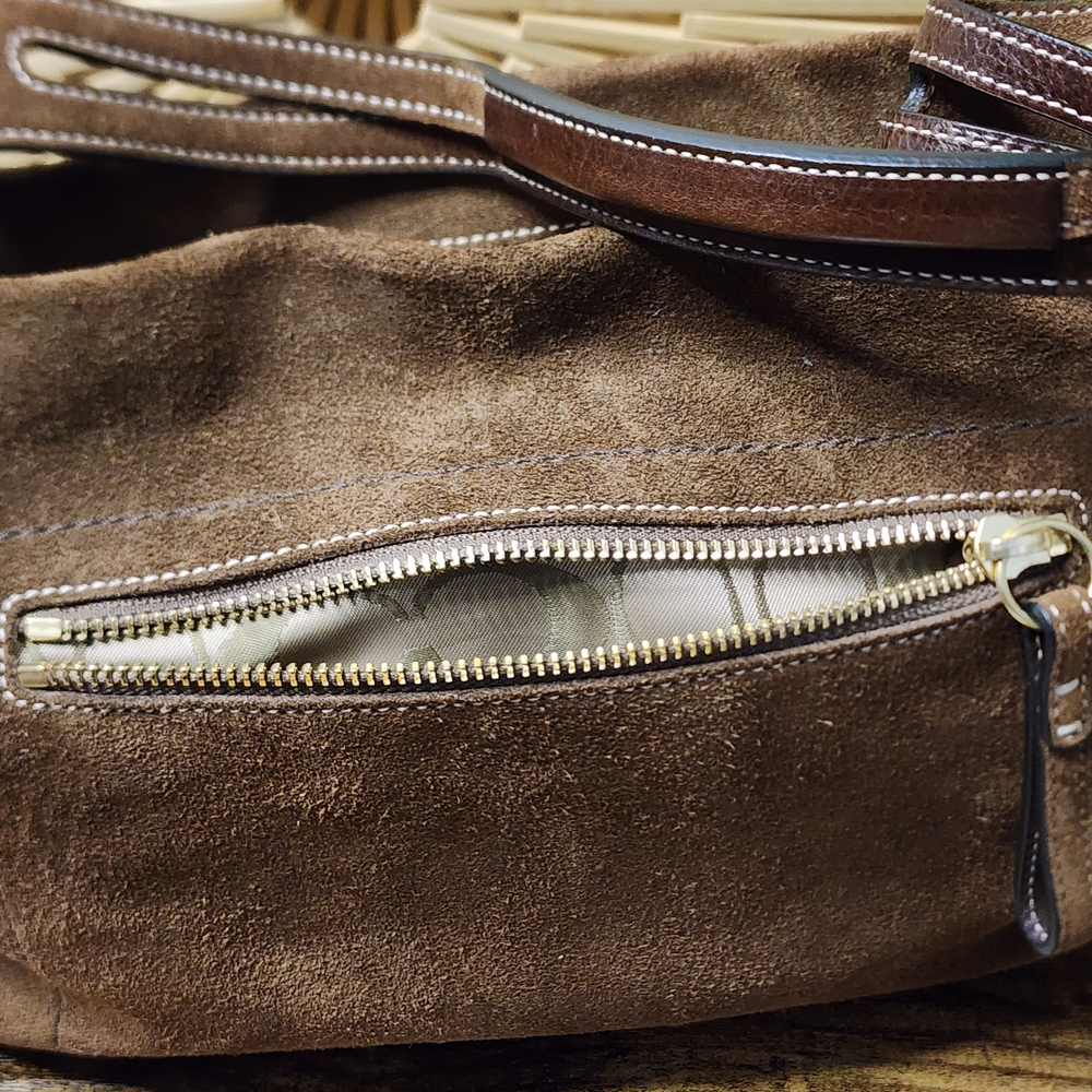 Coach Brown Suede Bag with Gold Detail-Vintage - Picture 8 of 14